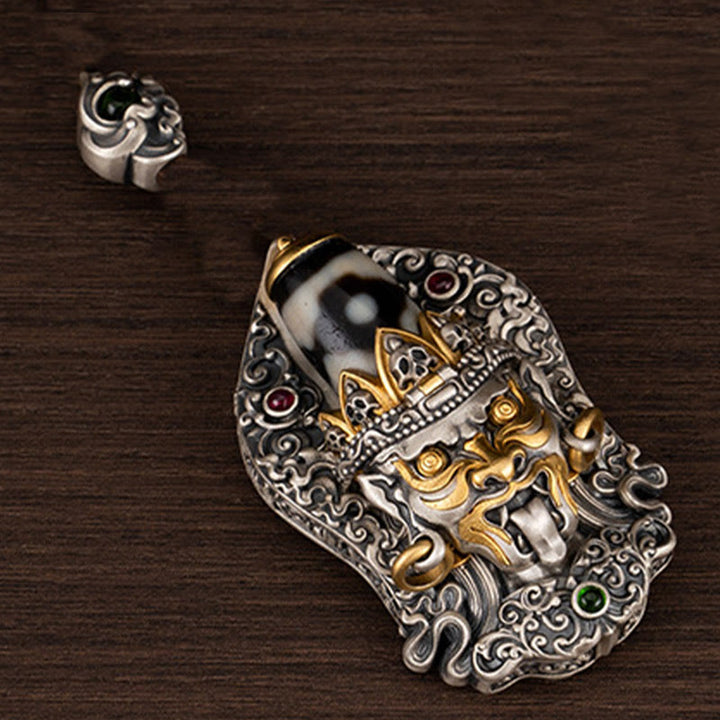 Collana con ciondolo di protezione in argento sterling 925 Buddha Stones perline Dzi tibetane Zakiram della dea della ricchezza