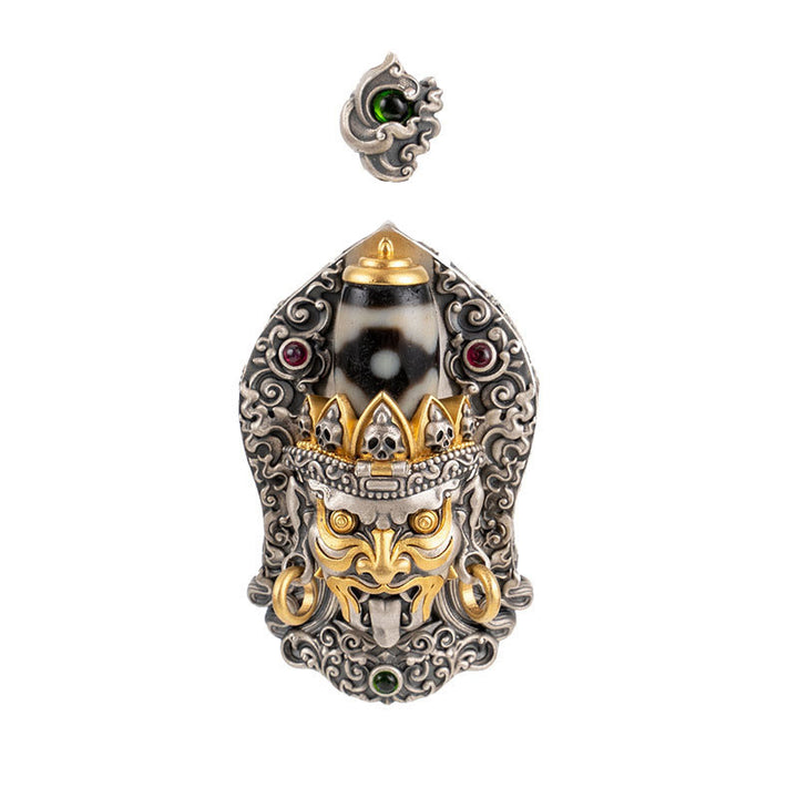 Collana con ciondolo di protezione in argento sterling 925 Buddha Stones perline Dzi tibetane Zakiram della dea della ricchezza