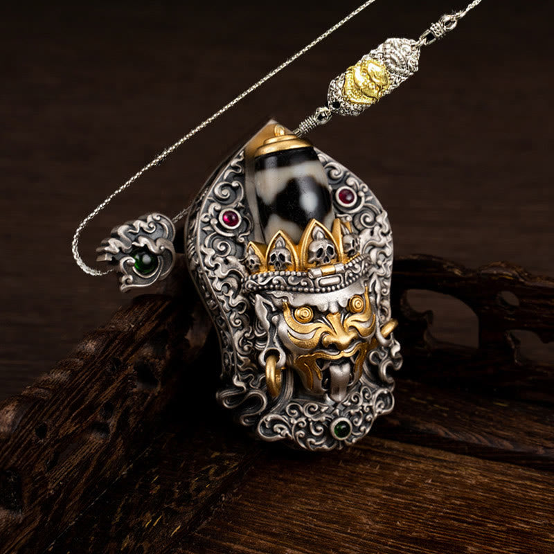 Collana con ciondolo di protezione in argento sterling 925 Buddha Stones perline Dzi tibetane Zakiram della dea della ricchezza