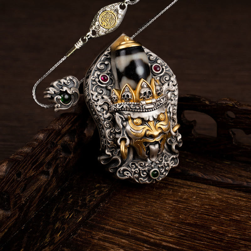 Collana con ciondolo di protezione in argento sterling 925 Buddha Stones perline Dzi tibetane Zakiram della dea della ricchezza
