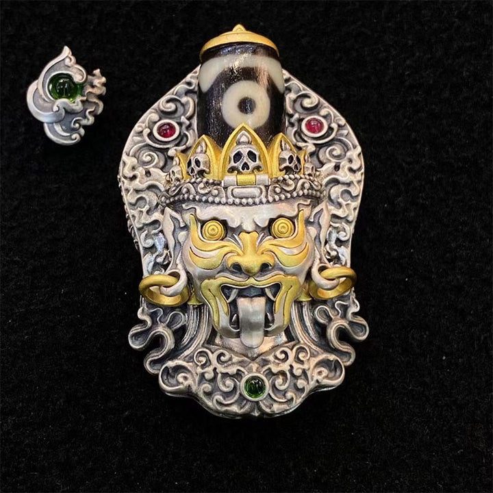 Collana con ciondolo di protezione in argento sterling 925 Buddha Stones perline Dzi tibetane Zakiram della dea della ricchezza