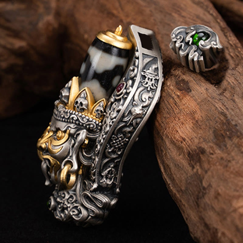 Collana con ciondolo di protezione in argento sterling 925 Buddha Stones perline Dzi tibetane Zakiram della dea della ricchezza