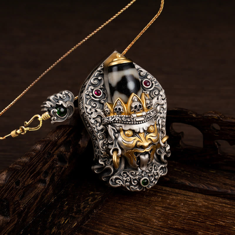 Collana con ciondolo di protezione in argento sterling 925 Buddha Stones perline Dzi tibetane Zakiram della dea della ricchezza