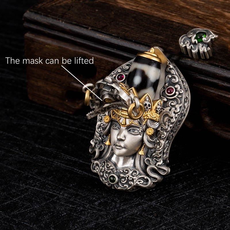 Collana con ciondolo di protezione in argento sterling 925 Buddha Stones perline Dzi tibetane Zakiram della dea della ricchezza