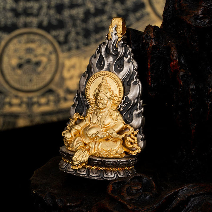 Collana con ciondolo a Buddha Stones in argento sterling 925 Tibet Yellow Jambhala, Dio della ricchezza e benedizione