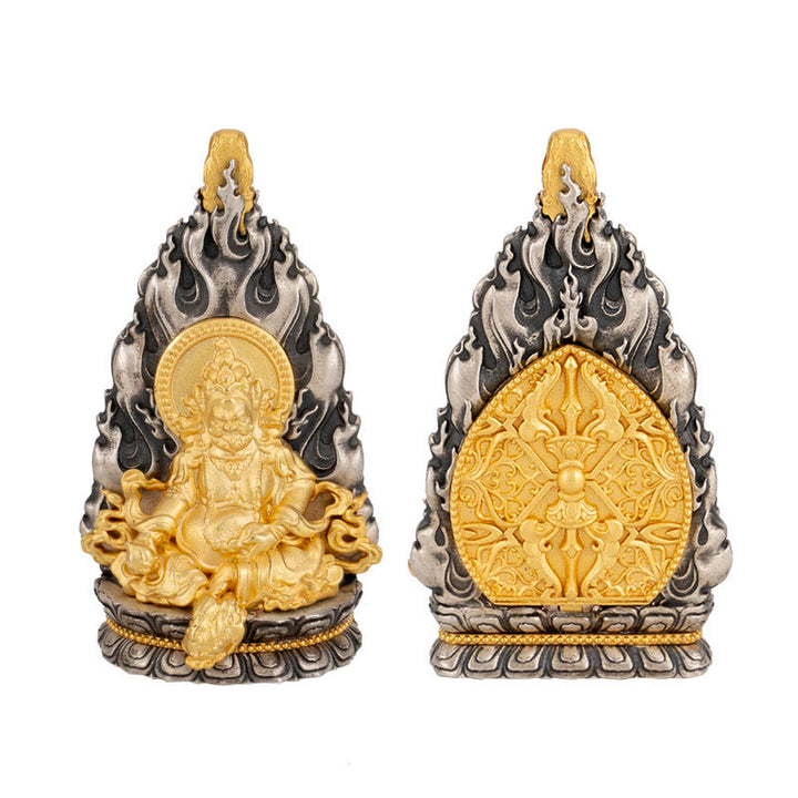 Collana con ciondolo a Buddha Stones in argento sterling 925 Tibet Yellow Jambhala, Dio della ricchezza e benedizione