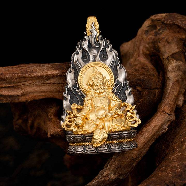 Collana con ciondolo a Buddha Stones in argento sterling 925 Tibet Yellow Jambhala, Dio della ricchezza e benedizione