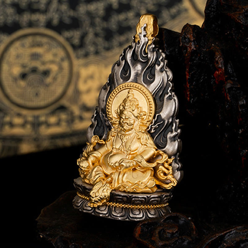 Collana con ciondolo a Buddha Stones in argento sterling 925 Tibet Yellow Jambhala, Dio della ricchezza e benedizione