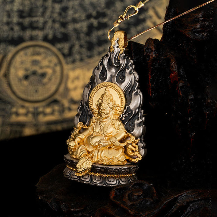 Collana con ciondolo a Buddha Stones in argento sterling 925 Tibet Yellow Jambhala, Dio della ricchezza e benedizione