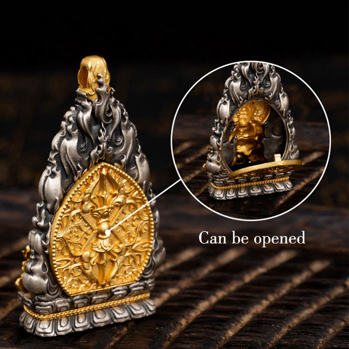 Collana con ciondolo a Buddha Stones in argento sterling 925 Tibet Yellow Jambhala, Dio della ricchezza e benedizione