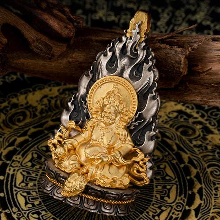 Collana con ciondolo a Buddha Stones in argento sterling 925 Tibet Yellow Jambhala, Dio della ricchezza e benedizione