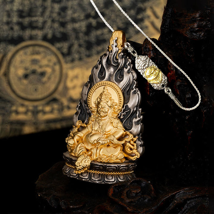 Collana con ciondolo a Buddha Stones in argento sterling 925 Tibet Yellow Jambhala, Dio della ricchezza e benedizione