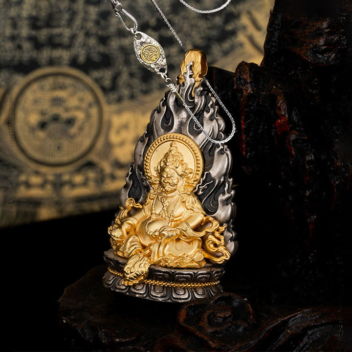 Collana con ciondolo a Buddha Stones in argento sterling 925 Tibet Yellow Jambhala, Dio della ricchezza e benedizione