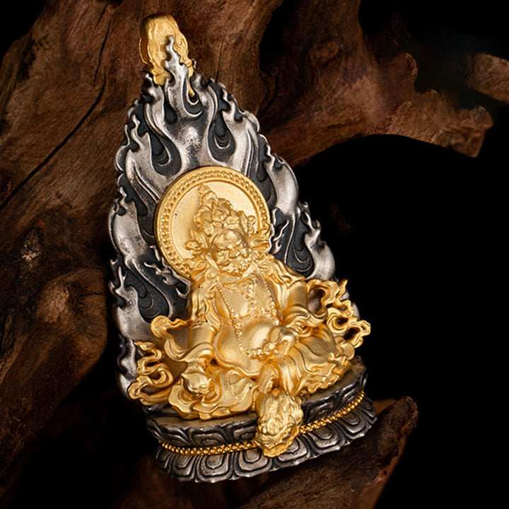 Collana con ciondolo a Buddha Stones in argento sterling 925 Tibet Yellow Jambhala, Dio della ricchezza e benedizione