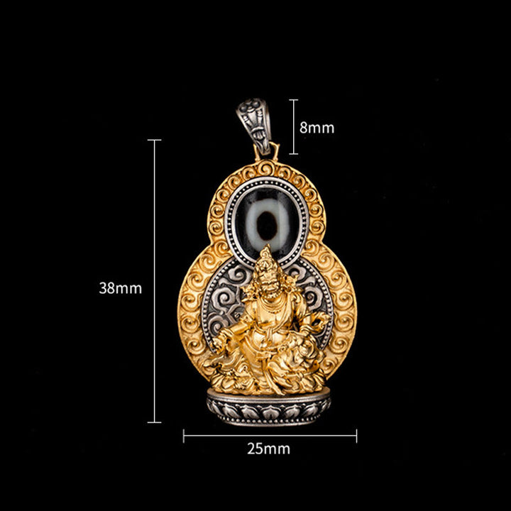 Buddha Stones Argento Sterling 925 Tibet Giallo Jambhala Dio della Ricchezza Dzi Bead Om Mani Padme Hum Felicità Collana Pendente - image 10