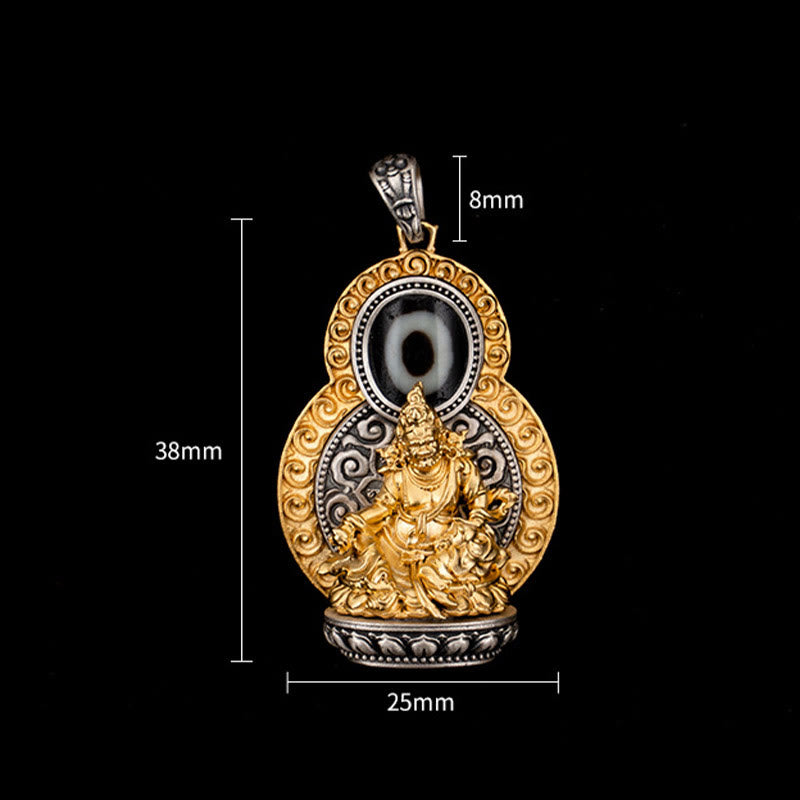 Buddha Stones Argento Sterling 925 Tibet Giallo Jambhala Dio della Ricchezza Dzi Bead Om Mani Padme Hum Felicità Collana Pendente - image 9