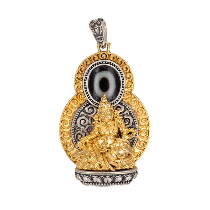 Buddha Stones Argento Sterling 925 Tibet Giallo Jambhala Dio della Ricchezza Dzi Bead Om Mani Padme Hum Felicità Collana Pendente - image 12