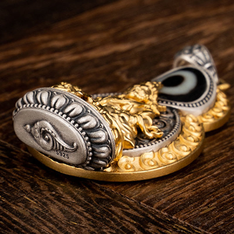 Buddha Stones Argento Sterling 925 Tibet Giallo Jambhala Dio della Ricchezza Dzi Bead Om Mani Padme Hum Felicità Collana Pendente