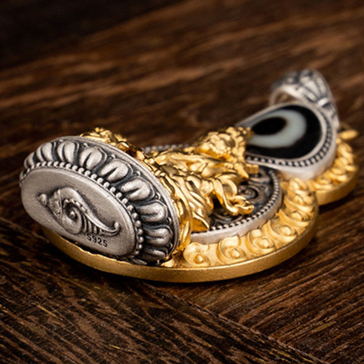 Buddha Stones Argento Sterling 925 Tibet Giallo Jambhala Dio della Ricchezza Dzi Bead Om Mani Padme Hum Felicità Collana Pendente