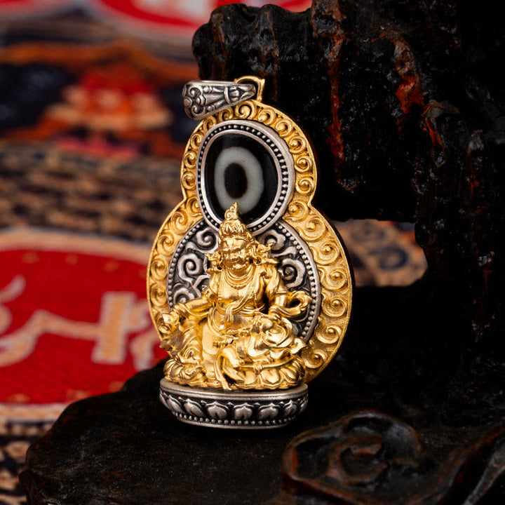 Buddha Stones Argento Sterling 925 Tibet Giallo Jambhala Dio della Ricchezza Dzi Bead Om Mani Padme Hum Felicità Collana Pendente