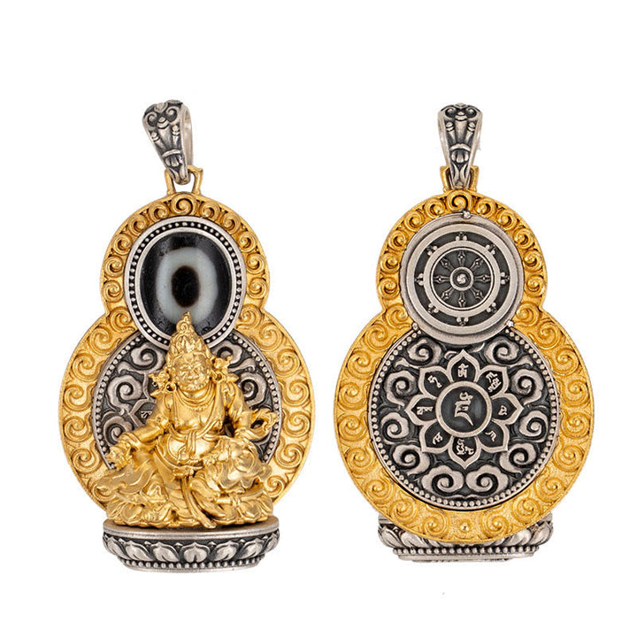Buddha Stones Argento Sterling 925 Tibet Giallo Jambhala Dio della Ricchezza Dzi Bead Om Mani Padme Hum Felicità Collana Pendente