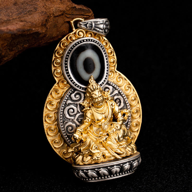 Buddha Stones Argento Sterling 925 Tibet Giallo Jambhala Dio della Ricchezza Dzi Bead Om Mani Padme Hum Felicità Collana Pendente - image 1