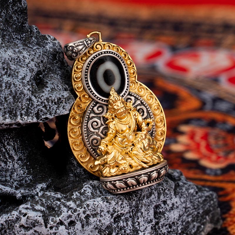 Buddha Stones Argento Sterling 925 Tibet Giallo Jambhala Dio della Ricchezza Dzi Bead Om Mani Padme Hum Felicità Collana Pendente - Jambhala giallo (solo ciondolo) - image 0