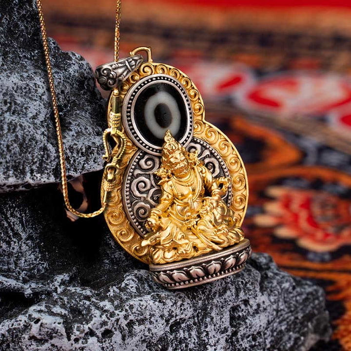 Buddha Stones Argento Sterling 925 Tibet Giallo Jambhala Dio della Ricchezza Dzi Bead Om Mani Padme Hum Felicità Collana Pendente - Jambhala giallo e catena in rame dorato da 58 cm - image 13