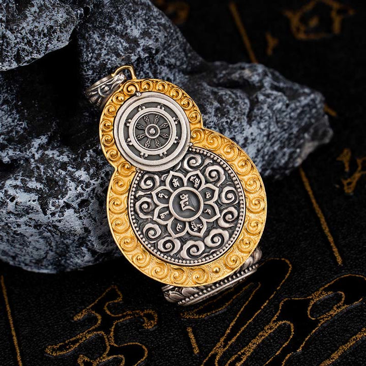 Buddha Stones Argento Sterling 925 Tibet Giallo Jambhala Dio della Ricchezza Dzi Bead Om Mani Padme Hum Felicità Collana Pendente