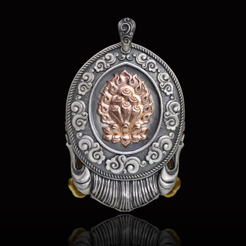Buddha Stones Argento Sterling 925 Tibetano Zakiram Dea della Ricchezza Tieni Lontani gli Spiriti Maligni Collana Pendente