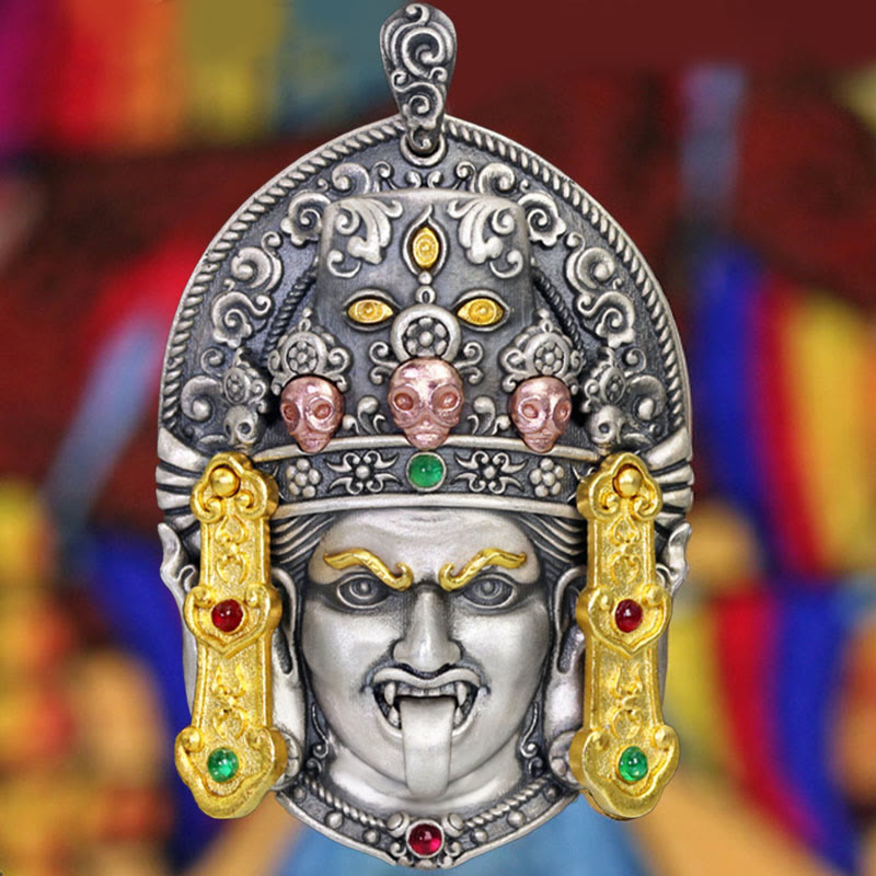 Buddha Stones Argento Sterling 925 Tibetano Zakiram Dea della Ricchezza Tieni Lontani gli Spiriti Maligni Collana Pendente
