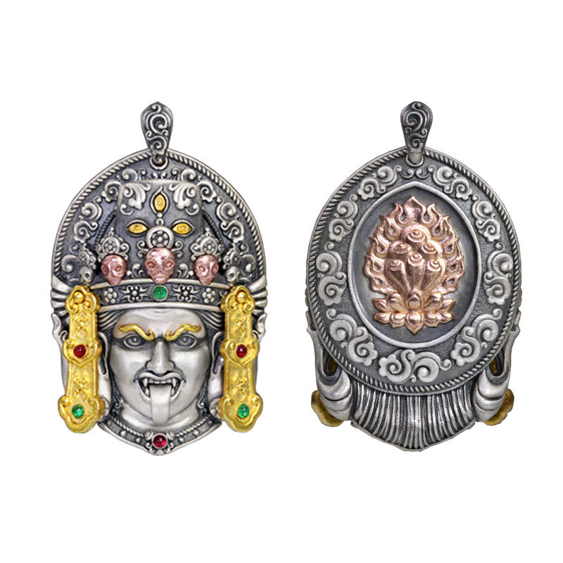 Buddha Stones Argento Sterling 925 Tibetano Zakiram Dea della Ricchezza Tieni Lontani gli Spiriti Maligni Collana Pendente