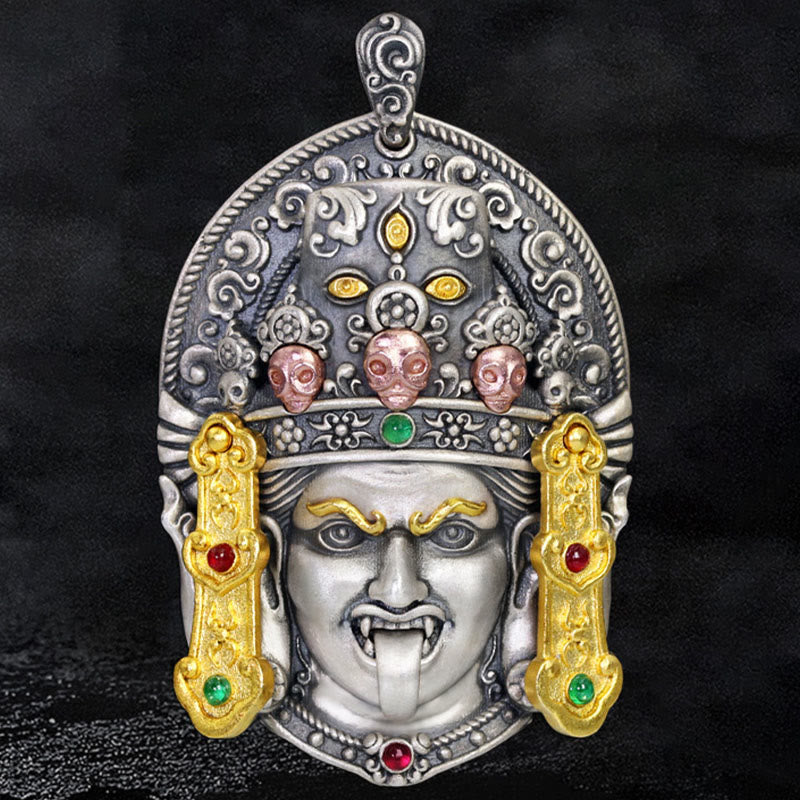 Buddha Stones Argento Sterling 925 Tibetano Zakiram Dea della Ricchezza Tieni Lontani gli Spiriti Maligni Collana Pendente