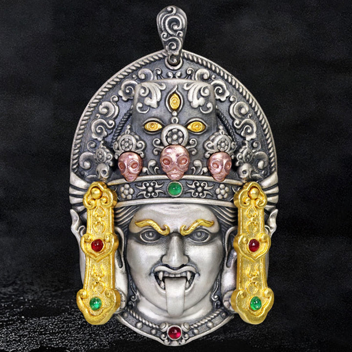 Buddha Stones Argento Sterling 925 Tibetano Zakiram Dea della Ricchezza Tieni Lontani gli Spiriti Maligni Collana Pendente
