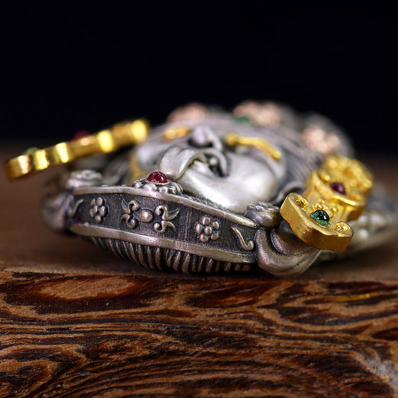 Buddha Stones Argento Sterling 925 Tibetano Zakiram Dea della Ricchezza Tieni Lontani gli Spiriti Maligni Collana Pendente