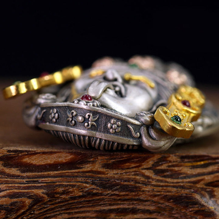 Buddha Stones Argento Sterling 925 Tibetano Zakiram Dea della Ricchezza Tieni Lontani gli Spiriti Maligni Collana Pendente