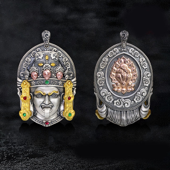 Buddha Stones Argento Sterling 925 Tibetano Zakiram Dea della Ricchezza Tieni Lontani gli Spiriti Maligni Collana Pendente