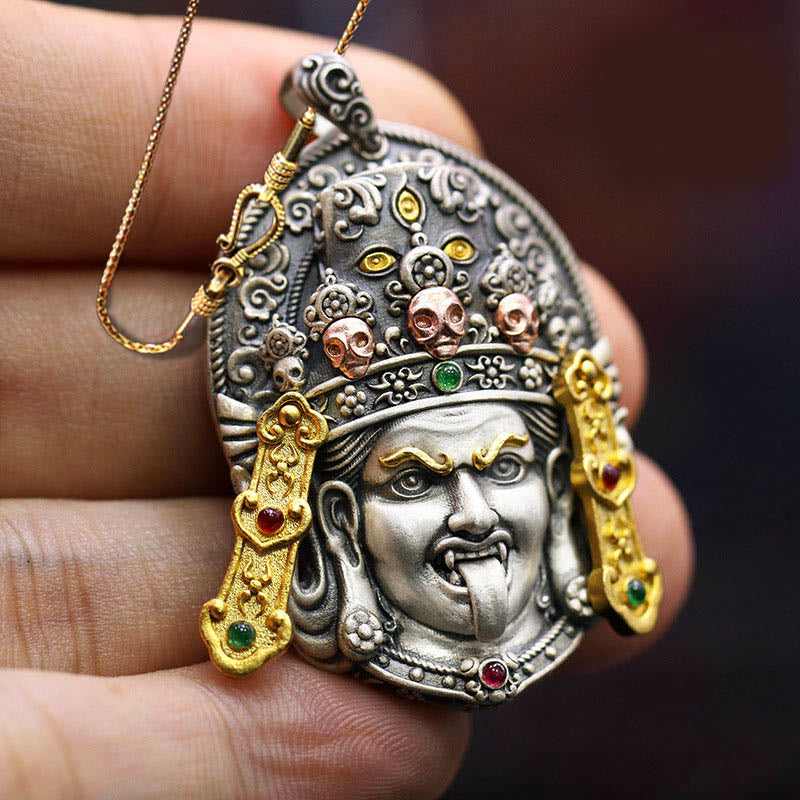 Buddha Stones Argento Sterling 925 Tibetano Zakiram Dea della Ricchezza Tieni Lontani gli Spiriti Maligni Collana Pendente
