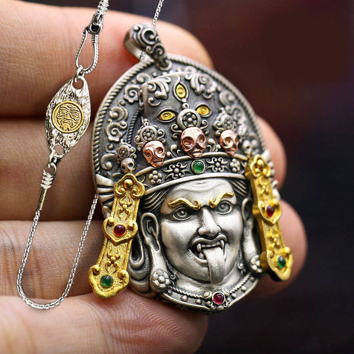 Buddha Stones Argento Sterling 925 Tibetano Zakiram Dea della Ricchezza Tieni Lontani gli Spiriti Maligni Collana Pendente