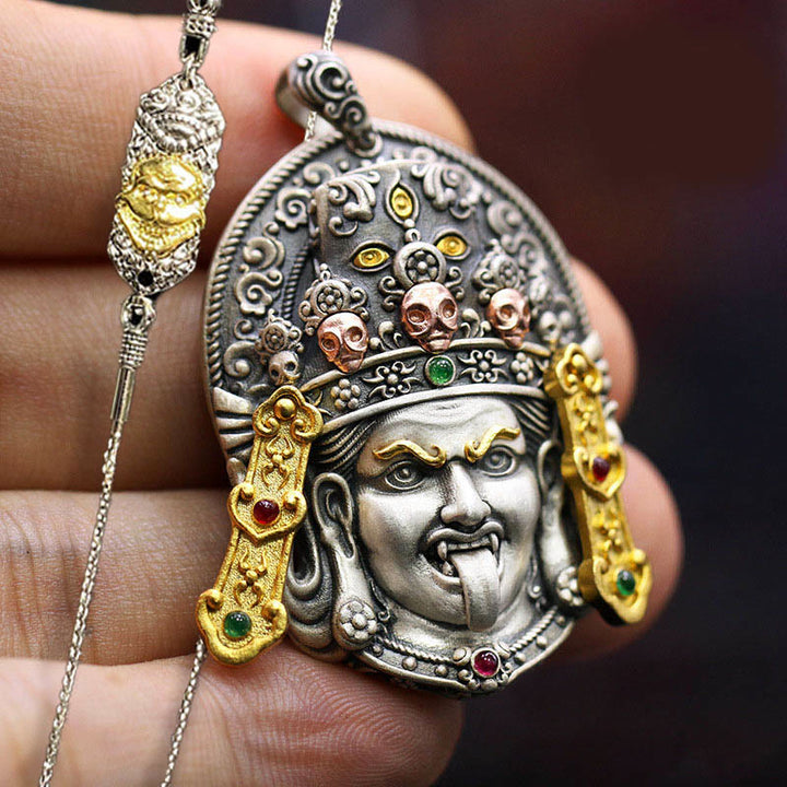 Buddha Stones Argento Sterling 925 Tibetano Zakiram Dea della Ricchezza Tieni Lontani gli Spiriti Maligni Collana Pendente
