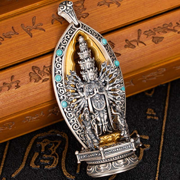 Collana con ciondolo della ricchezza Buddha Stones in argento sterling 925 con Guanyin dalle mille braccia, Kwan Yin, Avalokiteśvara - image 3