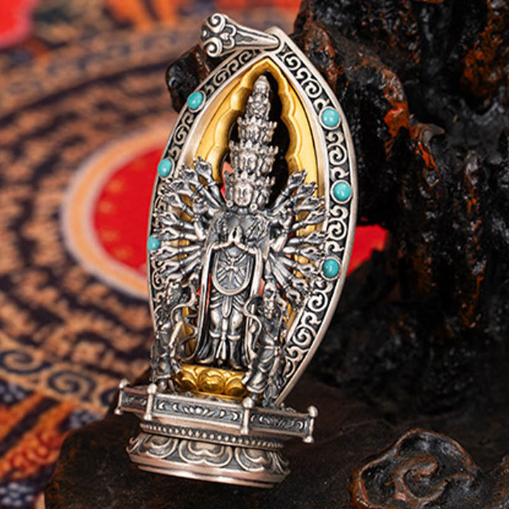 Collana con ciondolo della ricchezza Buddha Stones in argento sterling 925 con Guanyin dalle mille braccia, Kwan Yin, Avalokiteśvara - image 5