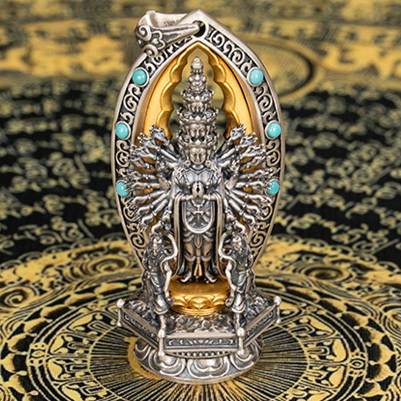 Collana con ciondolo della ricchezza Buddha Stones in argento sterling 925 con Guanyin dalle mille braccia, Kwan Yin, Avalokiteśvara - image 9