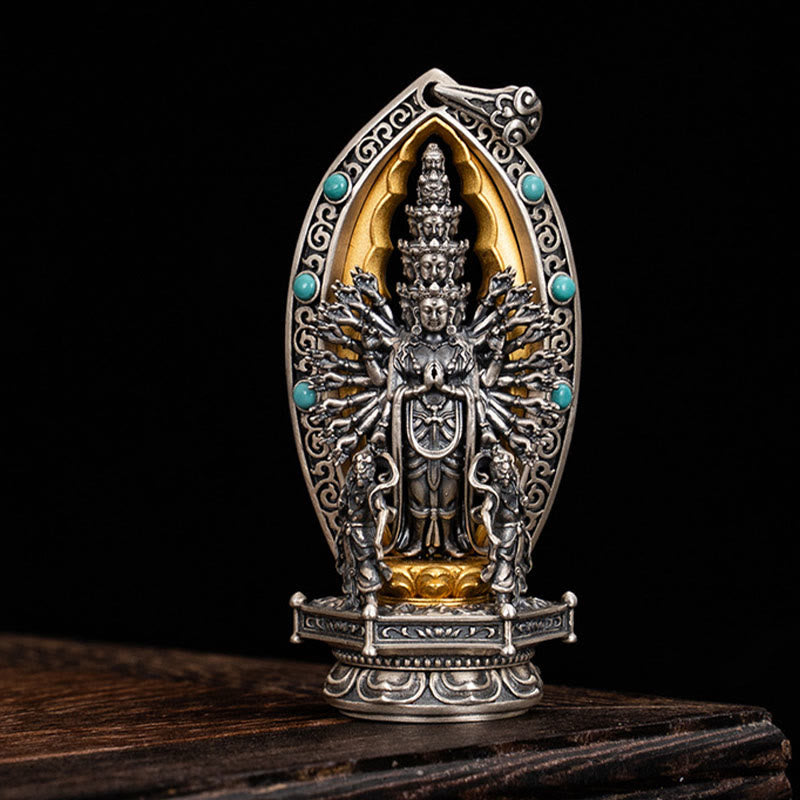 Collana con ciondolo della ricchezza Buddha Stones in argento sterling 925 con Guanyin dalle mille braccia, Kwan Yin, Avalokiteśvara - image 2