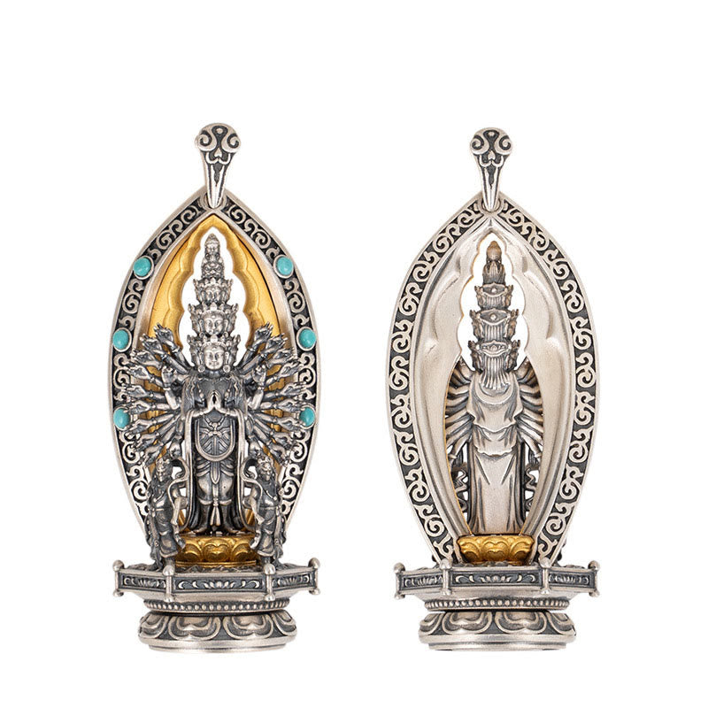 Collana con ciondolo della ricchezza Buddha Stones in argento sterling 925 con Guanyin dalle mille braccia, Kwan Yin, Avalokiteśvara - image 12