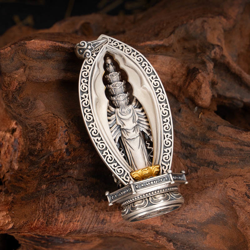 Collana con ciondolo della ricchezza Buddha Stones in argento sterling 925 con Guanyin dalle mille braccia, Kwan Yin, Avalokiteśvara - image 4