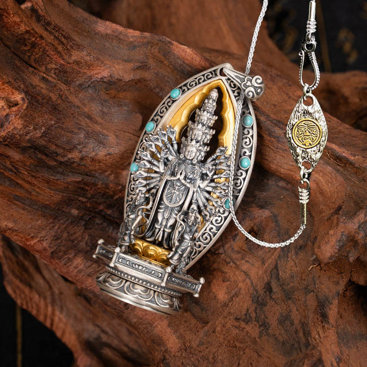 Collana con ciondolo della ricchezza Buddha Stones in argento sterling 925 con Guanyin dalle mille braccia, Kwan Yin, Avalokiteśvara - Avalokiteśvara&50cm Avalokiteśvara Copper Chain - image 16