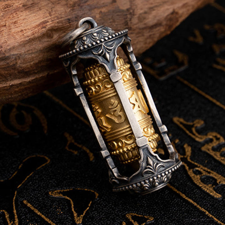 Collana con ciondolo a forma di ruota di preghiera tibetana in argento sterling 925 con pietre Buddha Stones, Om Mani Padme Hum, saggezza - image 3