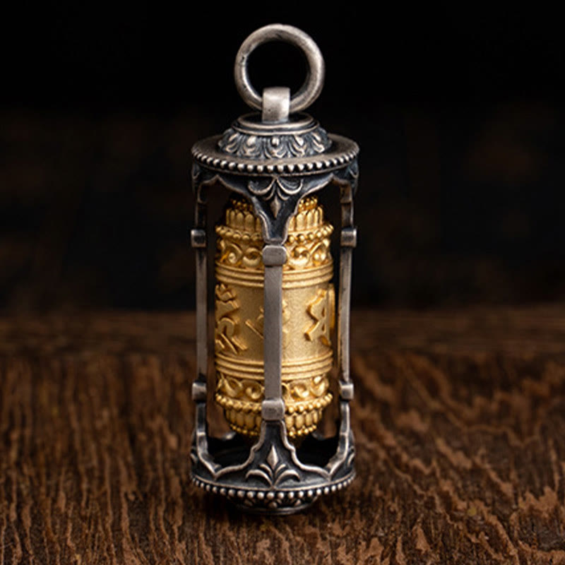 Collana con ciondolo a forma di ruota di preghiera tibetana in argento sterling 925 con pietre Buddha Stones, Om Mani Padme Hum, saggezza - image 2