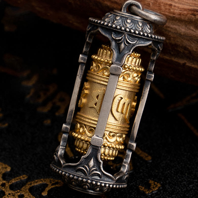 Collana con ciondolo a forma di ruota di preghiera tibetana in argento sterling 925 con pietre Buddha Stones, Om Mani Padme Hum, saggezza - image 9